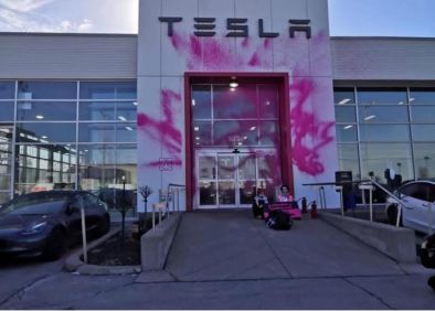 Недоволни от Мъск замеряха с розова боя Tesla в Канада
