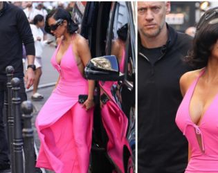 Ким Кардашиян в розово за проба на Balenciaga в Париж